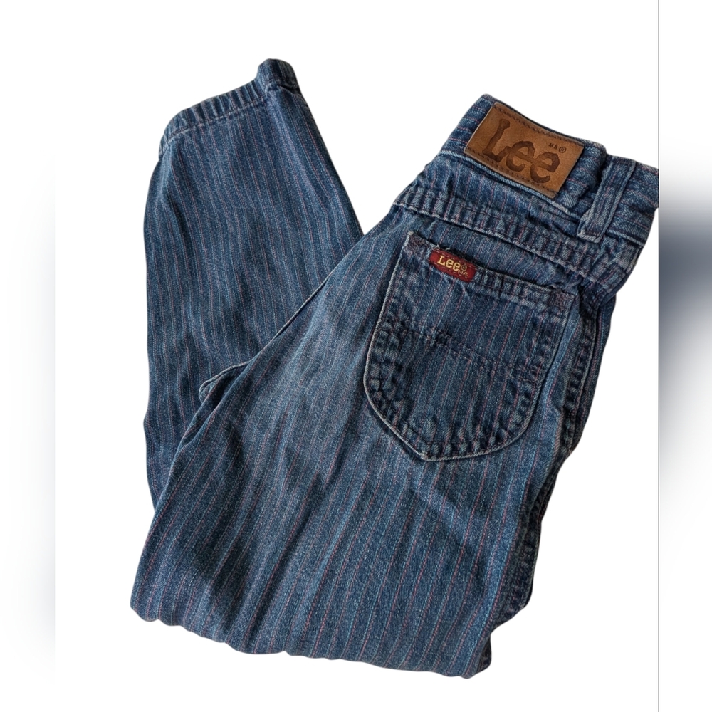 90s Vintage Lee Kids Striped Blue Denim Jeans Size 6X